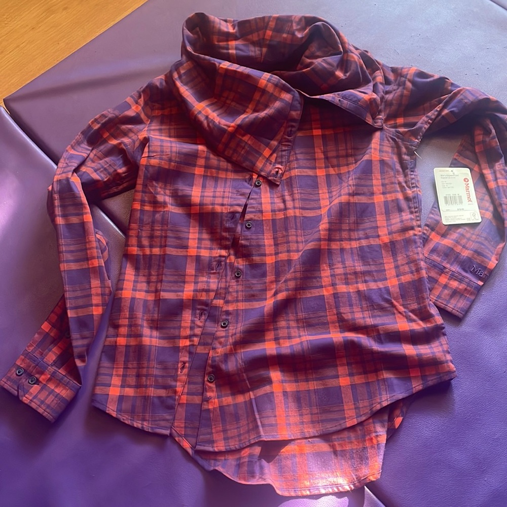 Marmot Red and Purple Plaid Button-Down Shirt